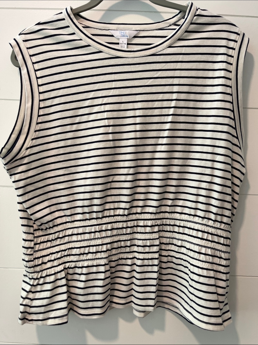 Time and Tru Black and White Striped Sleeveless Peplum Tank